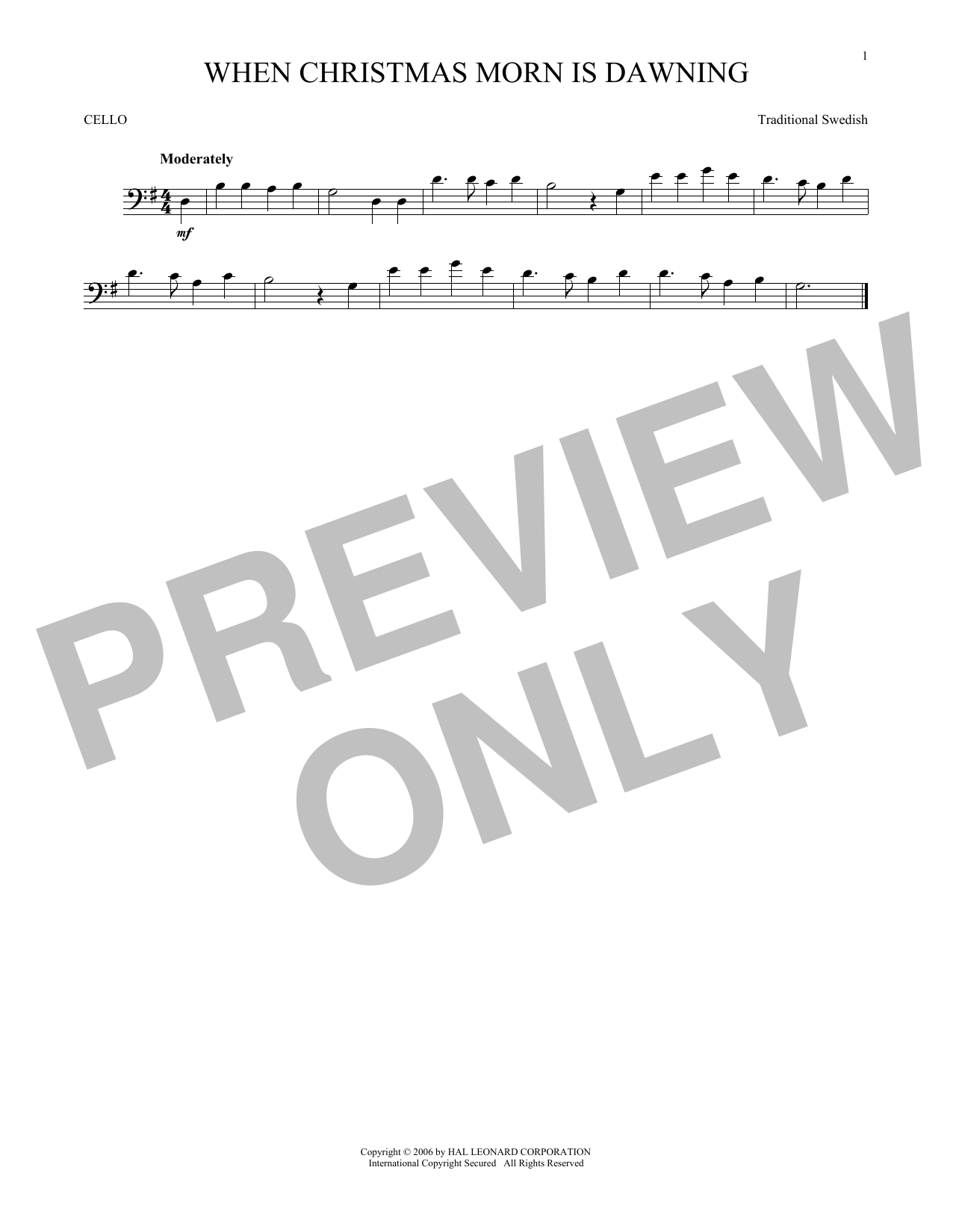 Produktgalerie: Seite 1 von 1 When Christmas Morn Is Dawning, Traditional Swedish, Violoncello