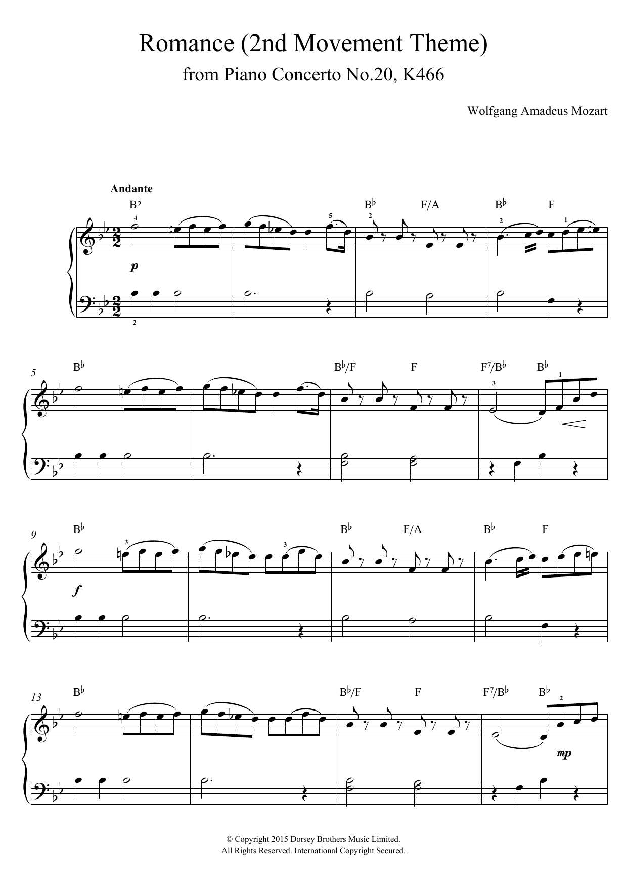 Product gallery: Page 1 of 1 Romance (2nd Movement Theme) from Piano Concerto No.20, K466, Wolfgang Amadeus Mozart