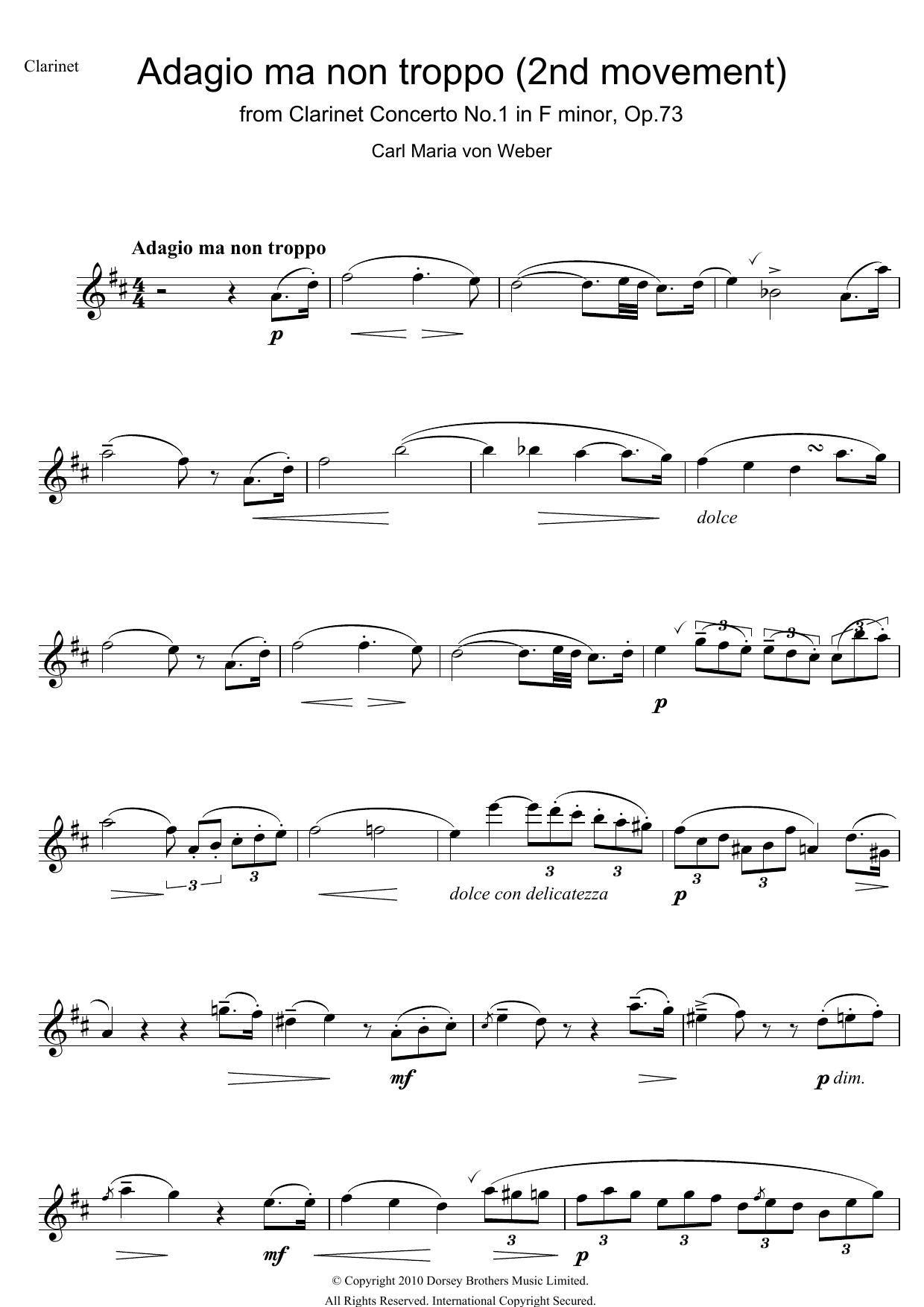 Product gallery: Page 1 of 1 Clarinet Concerto No.1 In F Minor, Op.73, 2nd Movement: Adagio Ma Non Troppo, Carl Maria von Weber