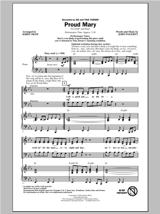 Produktbild zu: Proud Mary (arr. Kirby Shaw)