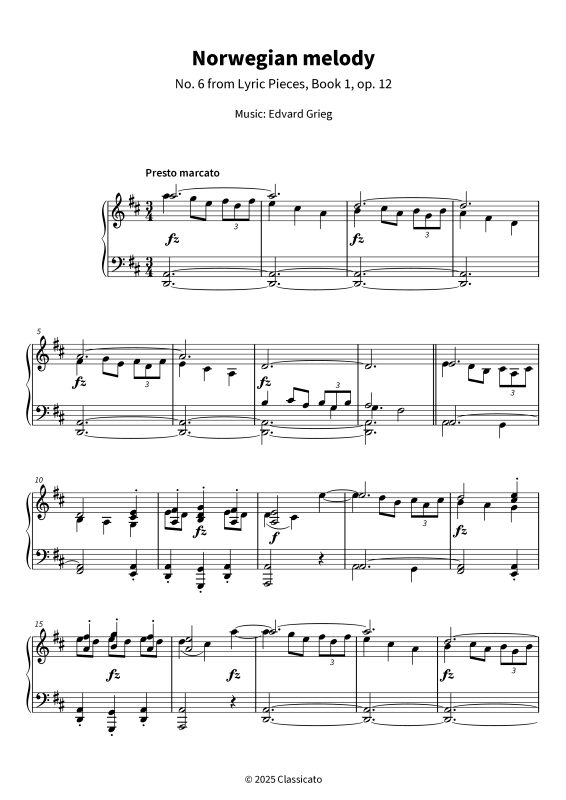 Product gallery: Page 1 of 7 Norwegian melody - No. 6 from Lyric Pieces, Book 1, op. 12, , Piano Solo
