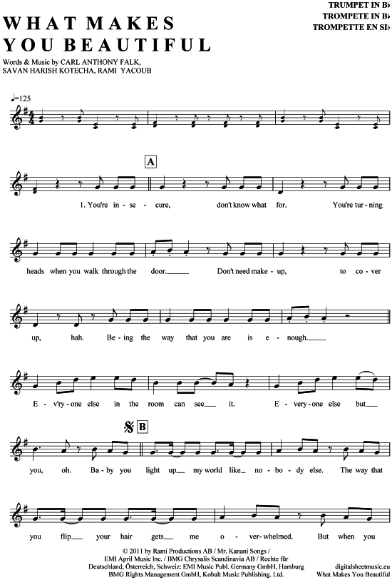 Produktgalerie: Seite 1 von 4 What makes you beautiful , One Direction, Trompete in B