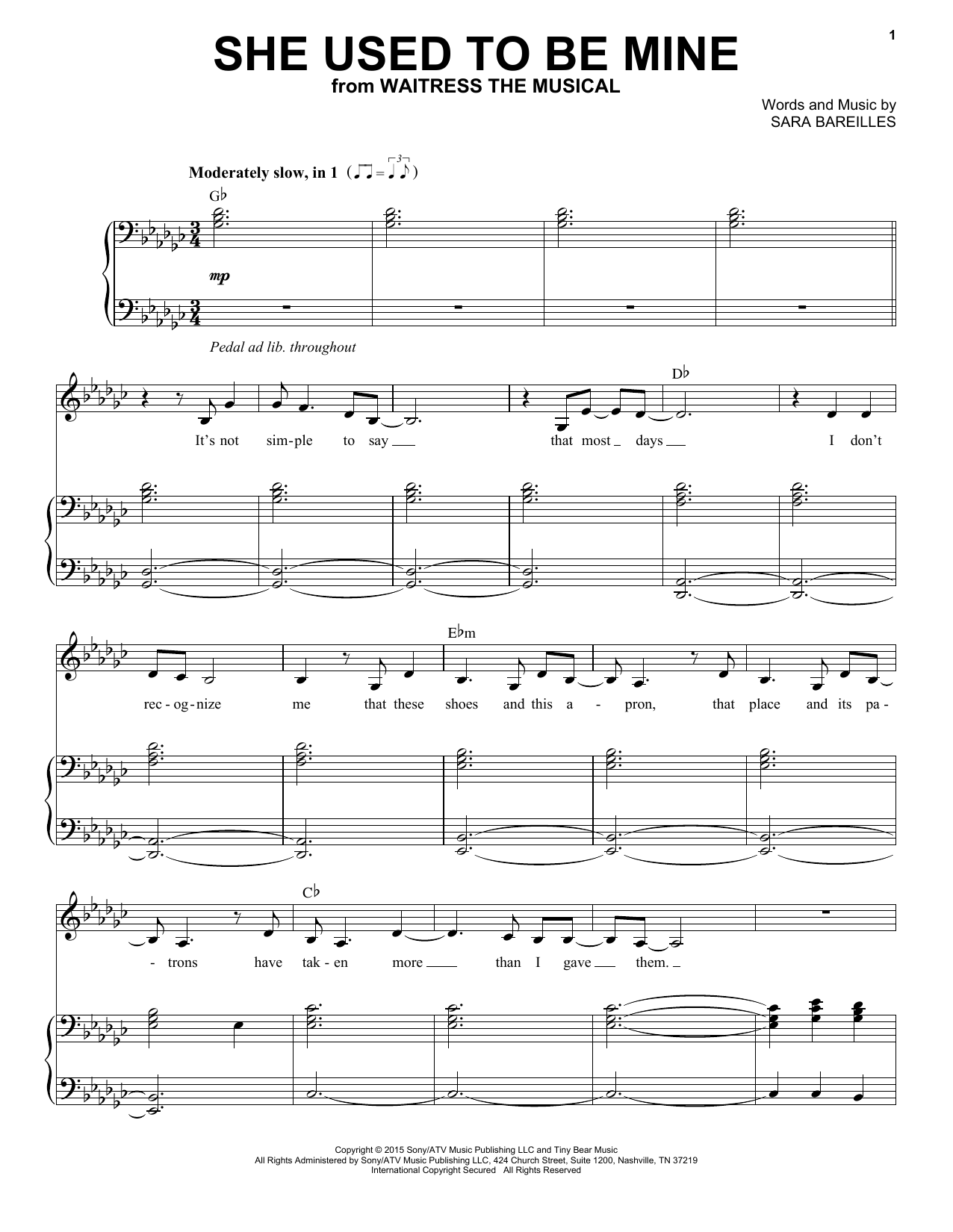 Produktgalerie: Seite 1 von 1 She Used To Be Mine (from Waitress The Musical), Sara Bareilles, Gesang, Klavier
