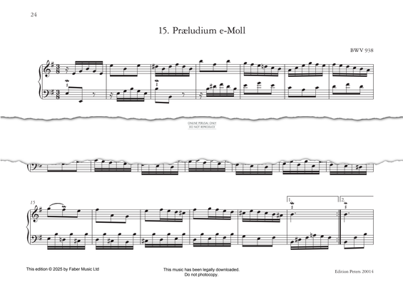 Produktgalerie: Seite 1 von 1 Præludium e-Moll, E minor, BWV 938, Johann Sebastian Bach, Klavier