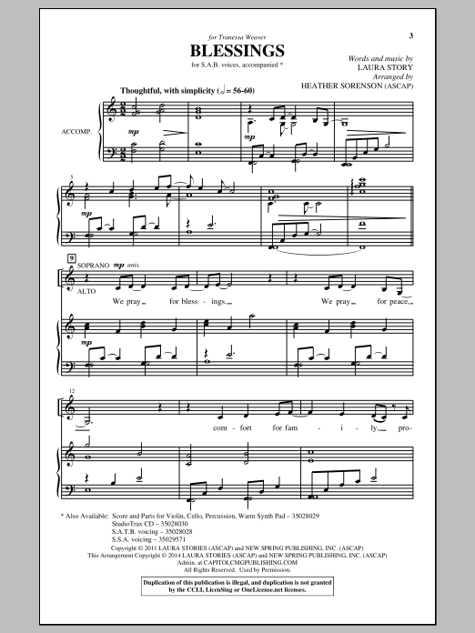 Product picture to: Blessings (arr. Heather Sorenson)