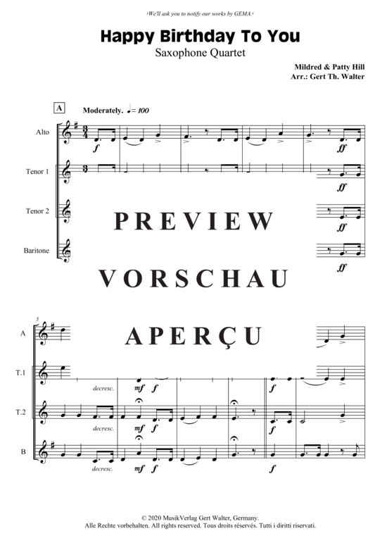 Produktgalerie: Seite 2 von 3 Happy Birthday To You , , (Saxophon Quartett ATTB)