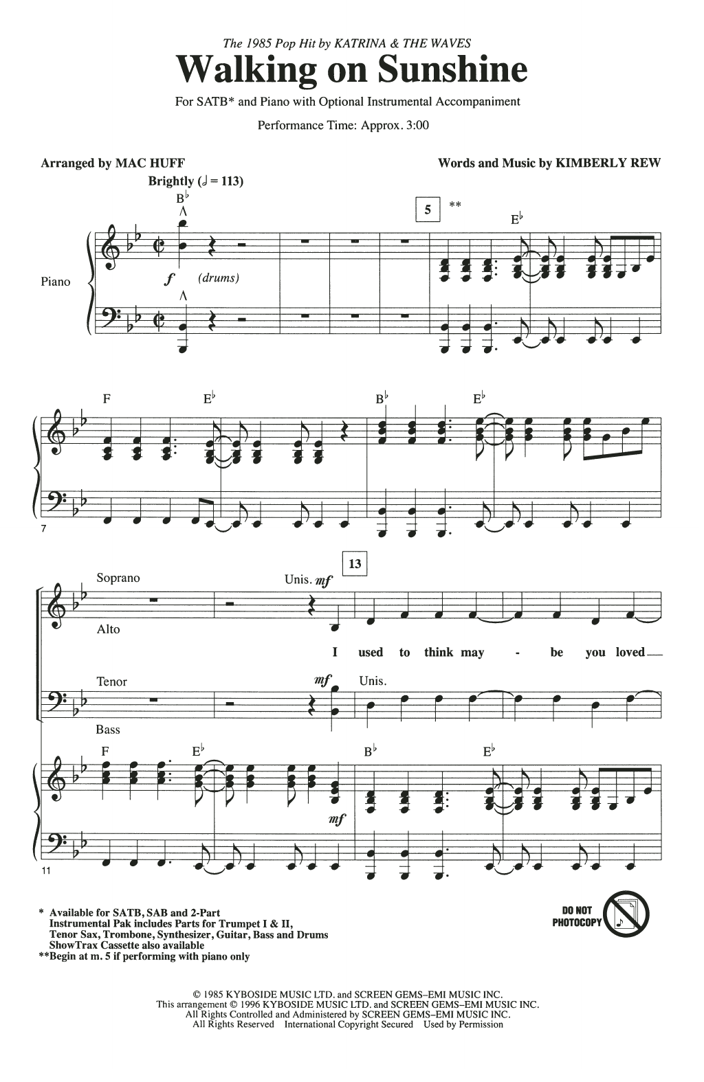 Product picture to: Walking On Sunshine (arr. Mac Huff)