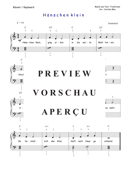 Produktgalerie: Seite 1 von 1 Hänschen Klein (C - Dur) , , Klavier Solo