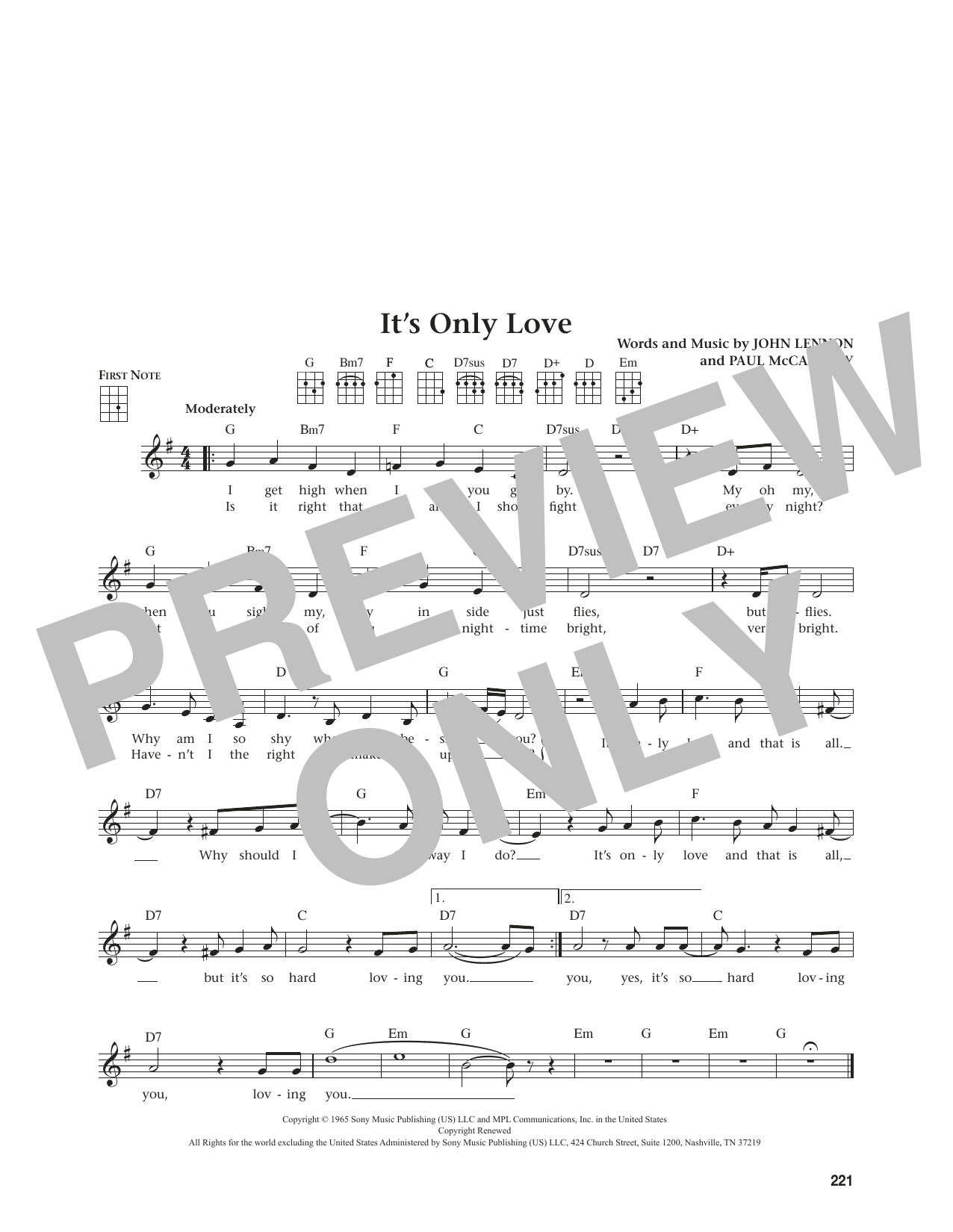 Produktgalerie: Seite 1 von 1 It's Only Love (from The Daily Ukulele) (arr. Jim Beloff), The Beatles, Ukulele