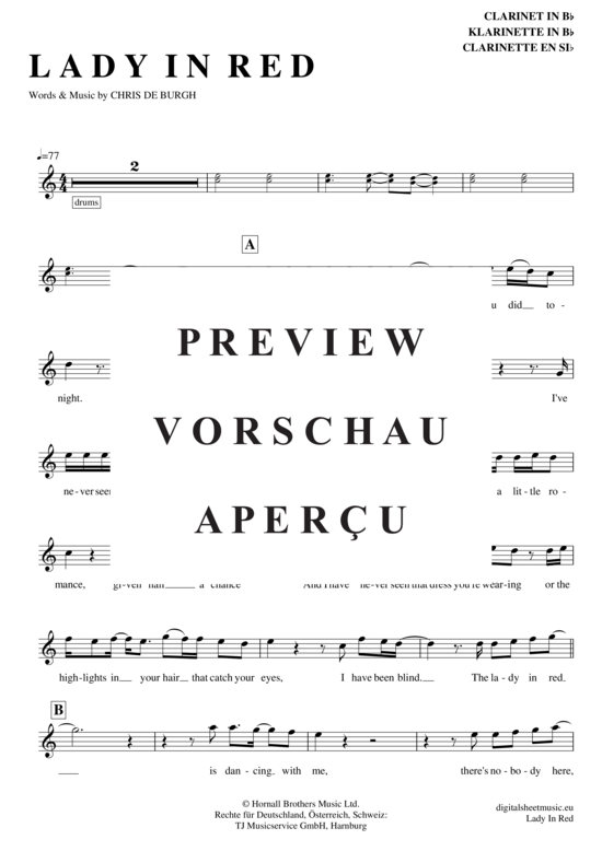 Product gallery: Page 2 of 4 Lady in Red , Burgh, Chris de, Clarinet in B-flat