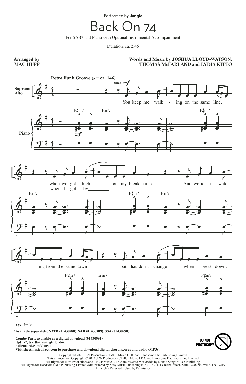 Produktbild zu:  Back On 74 (arr. Mac Huff) - Jungle