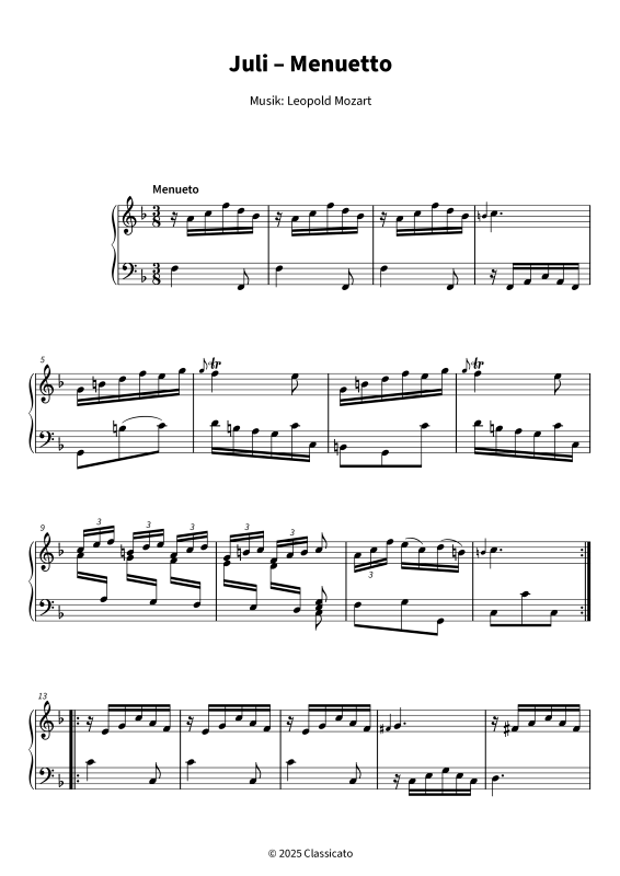 Produktgalerie: Seite 1 von 5 Juli - Menuetto, , Klavier Solo