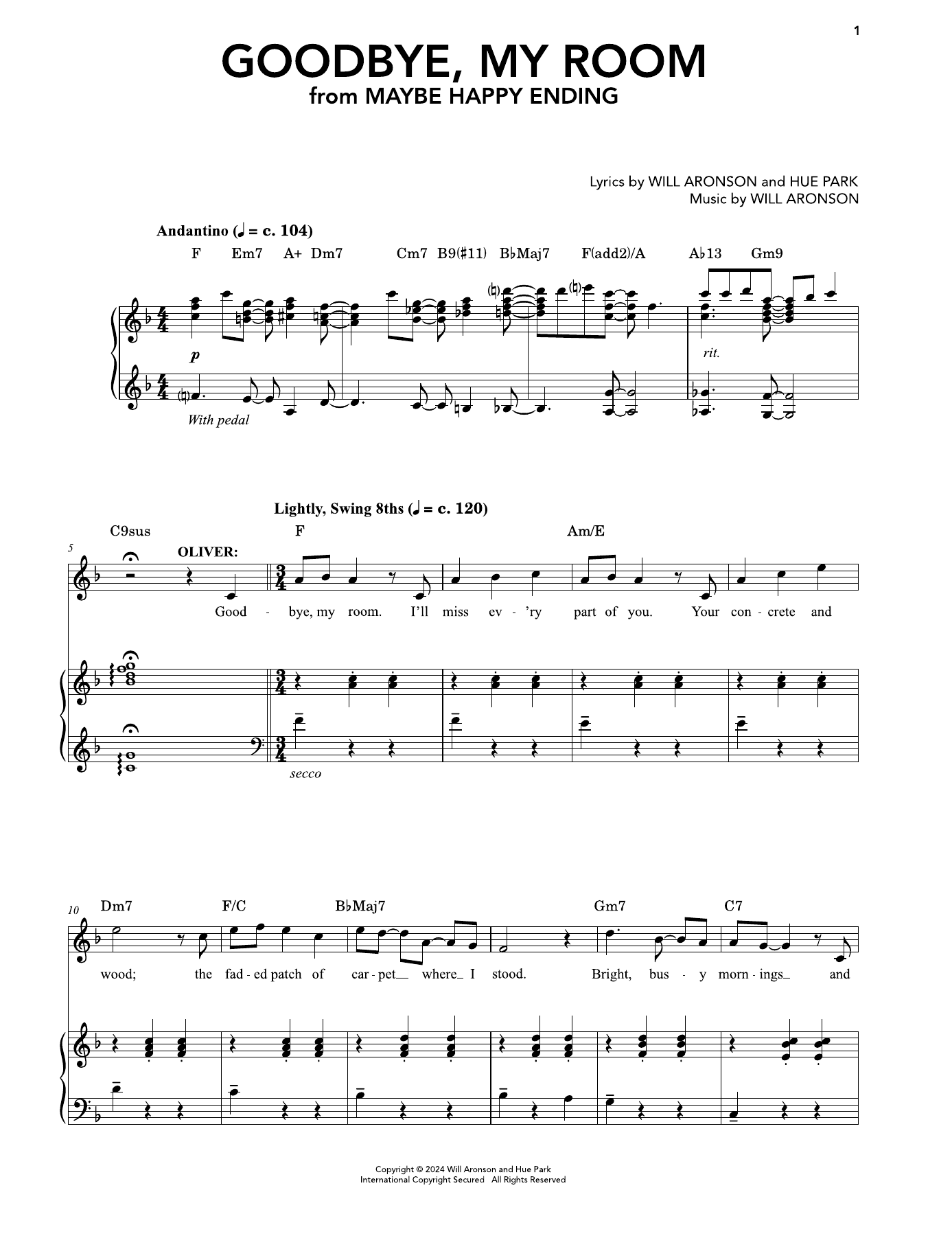 Produktgalerie: Seite 1 von 1 Goodbye, My Room (from Maybe Happy Ending), Hue Park & Will Aronson, Gesang, Klavier