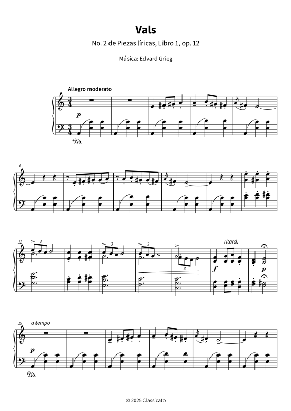 Product gallery: Page 1 of 7 Vals - No. 2 de Piezas líricas, Libro 1, op. 12, , Piano Solo