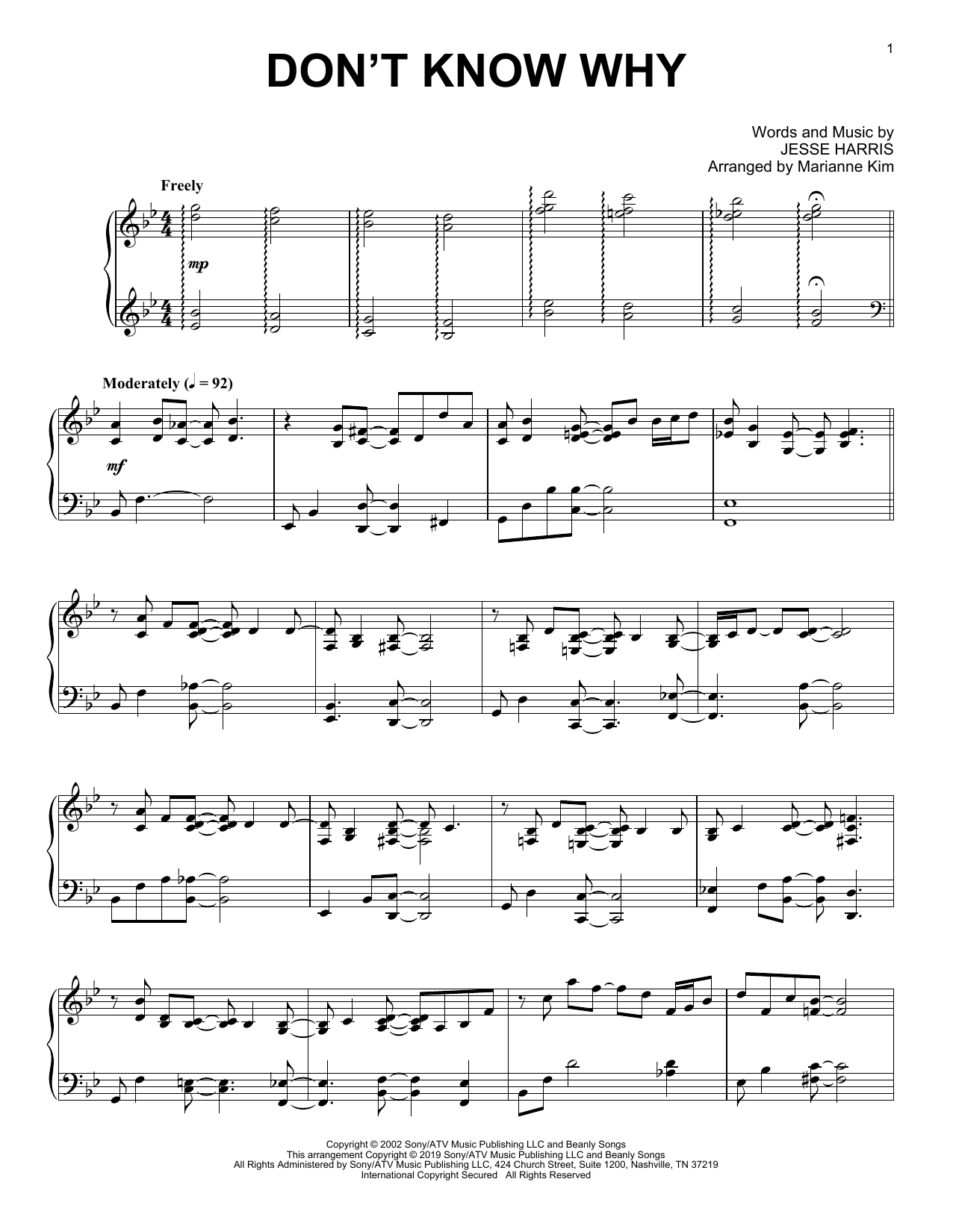 Product picture to: Don't Know Why (arr. Marianne Kim)