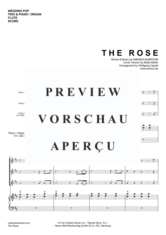 Product gallery: Page 4 of 11 The Rose, Midler, Bette, Trio For 3 Flutes and Piano/Organ, Cello (Optional) - Single Version