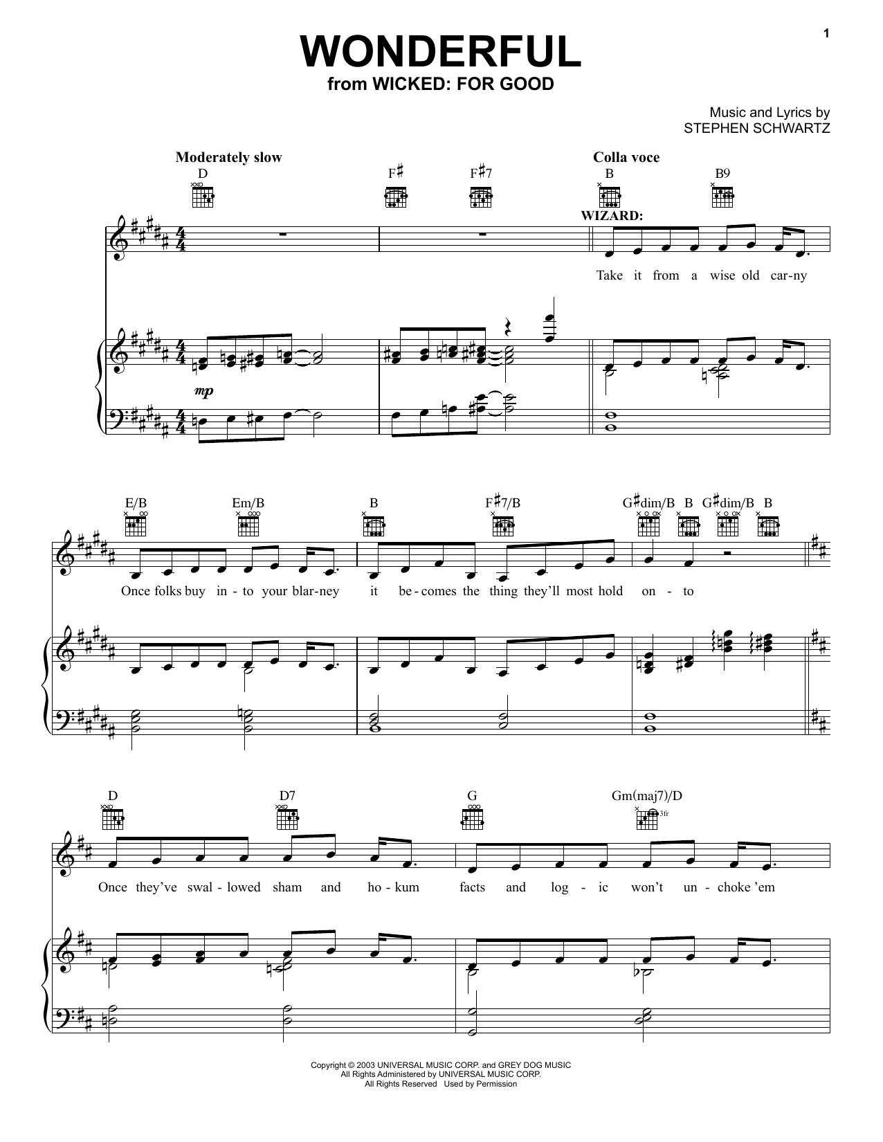 Produktgalerie: Seite 1 von 1 Wonderful (from Wicked: For Good), Stephen Schwartz, Gesang, Gitarre, Klavier