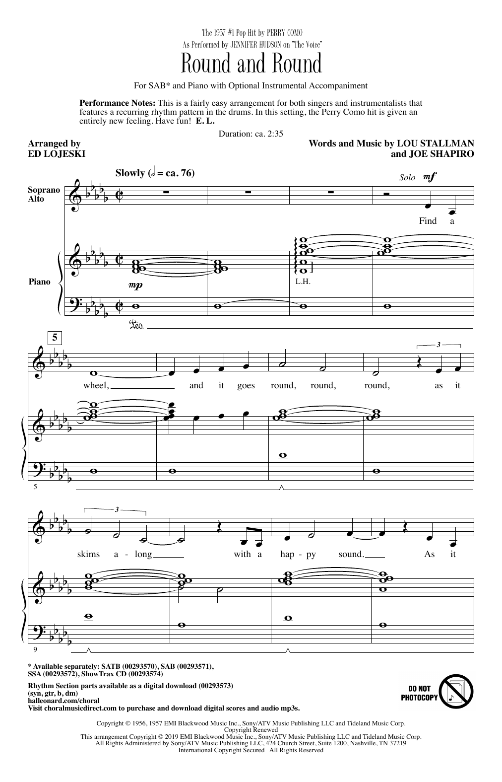 Product gallery: Page 1 of 1 Round And Round (from The Voice) (arr. Ed Lojeski), Jennifer Hudson
