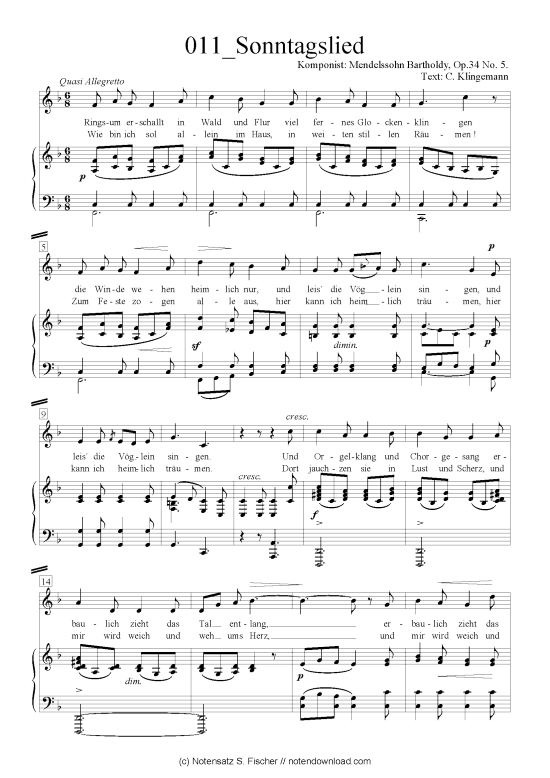 Product picture to: Sonntagslied Felix Mendelssohn Bartholdy (1809-1947)