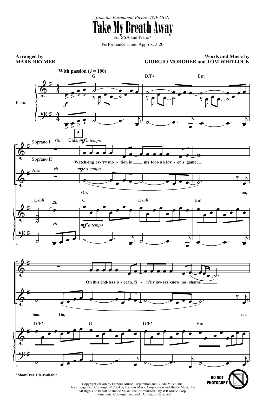 Produktgalerie: Seite 1 von 1 Take My Breath Away (Love Theme) (from Top Gun) (arr. Mark Brymer), Jessica Simpson, Chor