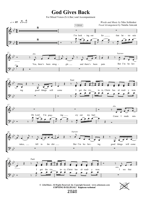 gallery: God Gives Back, , Gemischter Chor SAM/Solo opt. und Klavier