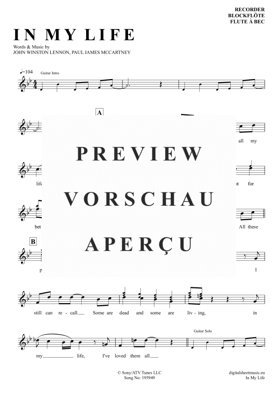 Product gallery: Page 2 of 4 In My Life, Beatles, The, (Blockflöte)