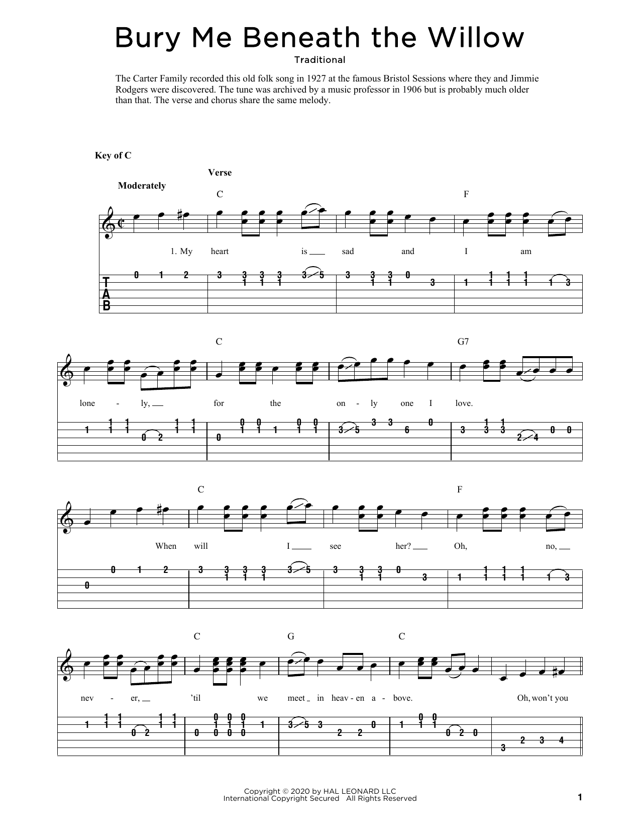 Produktgalerie: Seite 1 von 1 Bury Me Beneath The Willow (arr. Fred Sokolow), Traditional, Gitarre
