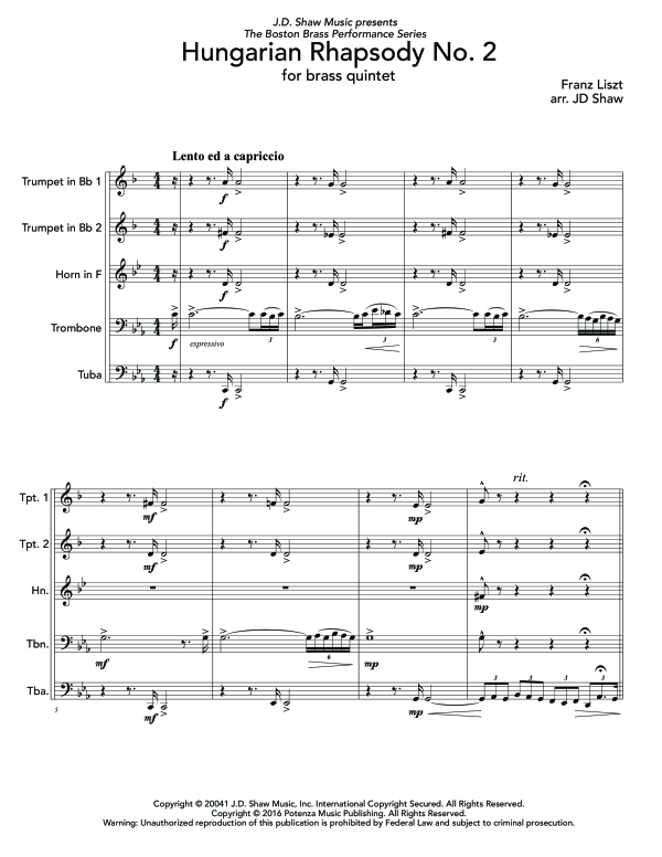 Produktgalerie: Seite 1 von 11 Hungarian Rhapsody No. 2, , (Blechbläser Quintett)