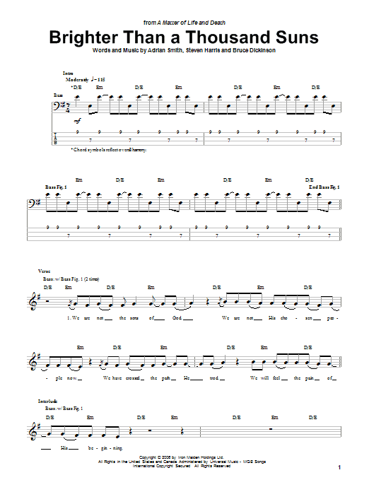 Produktgalerie: Seite 1 von 1 Brighter Than A Thousand Suns, Iron Maiden, E-Bass
