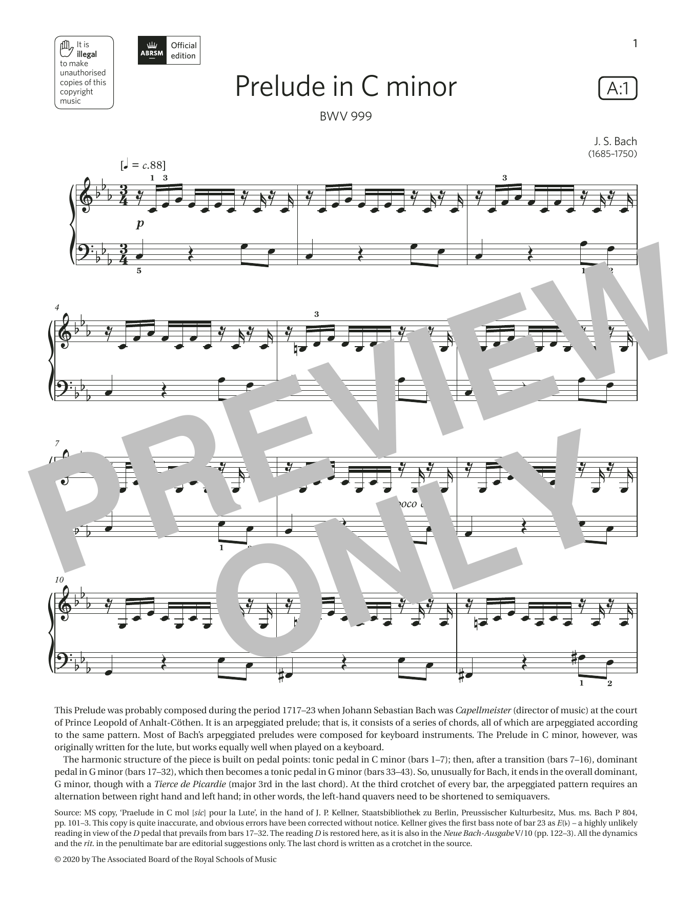 Produktbild zu: Prelude in C minor (Grade 4, list A1, from the ABRSM Piano Syllabus 2021 & 2022)