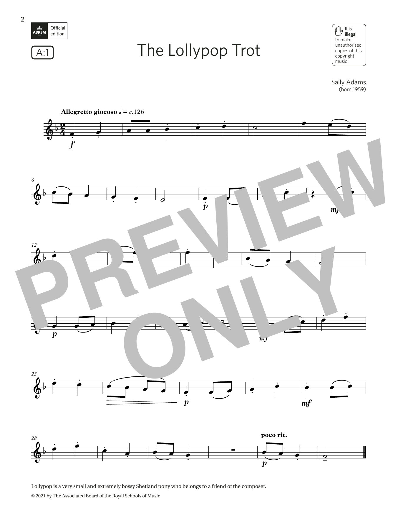 Product gallery: Page 1 of 1 The Lollypop Trot (Grade 1 List A1 from the ABRSM Flute syllabus from 2022), Sally Adams