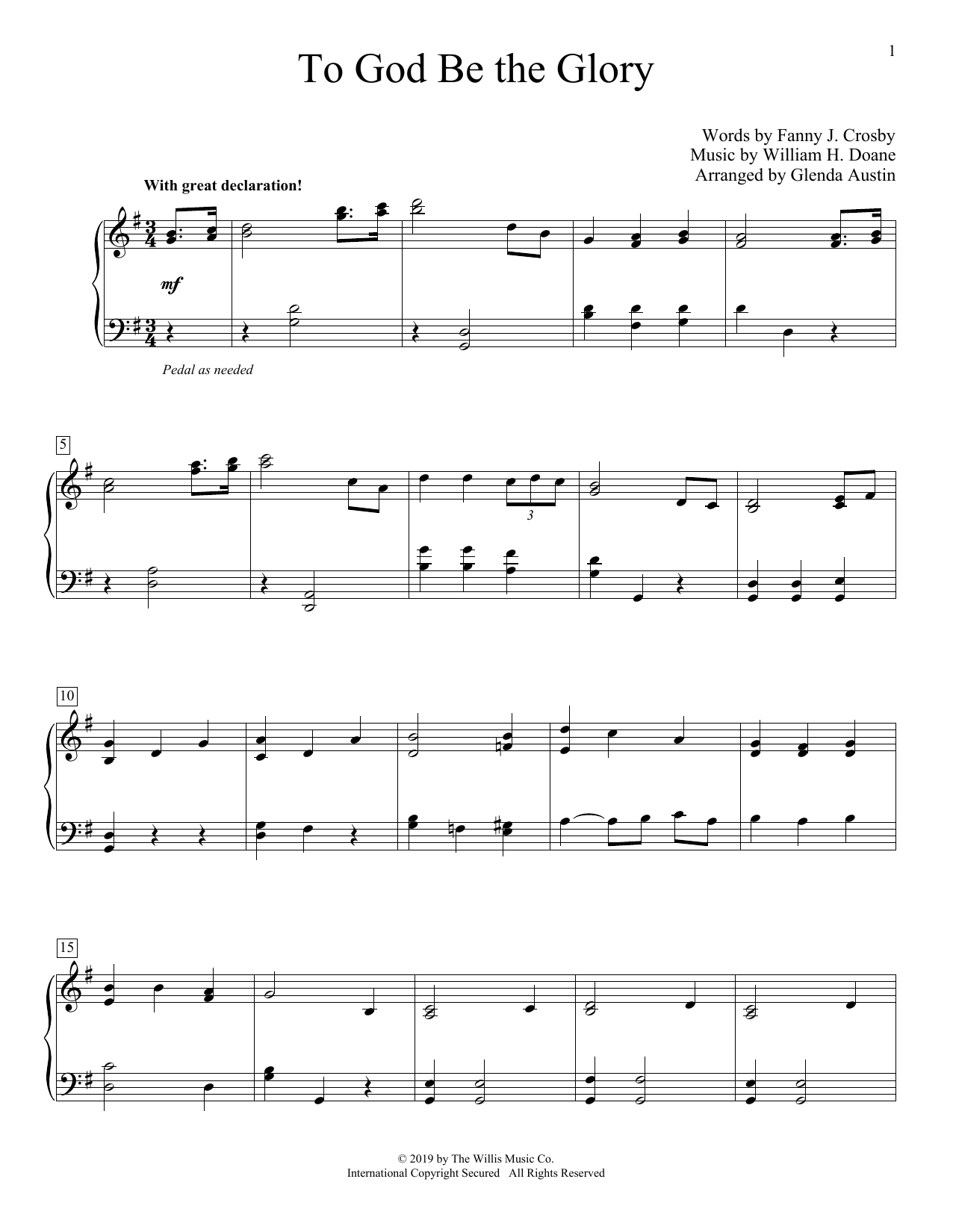 Product picture to: To God Be The Glory (arr. Glenda Austin)