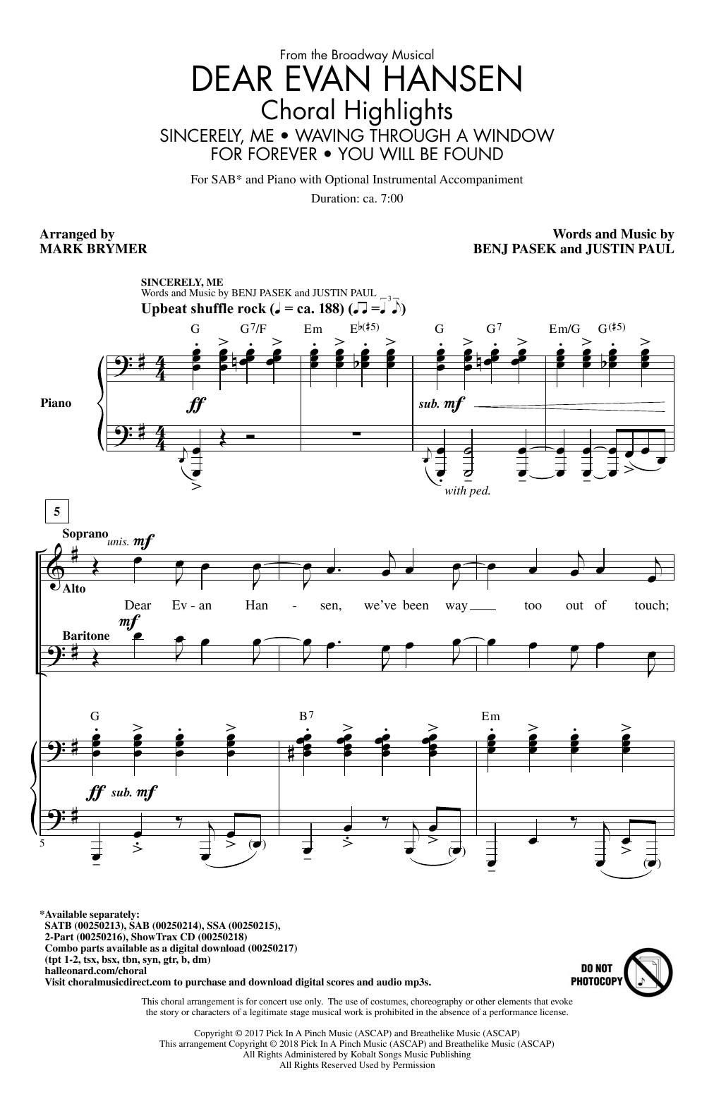 Product picture to: Dear Evan Hansen (Choral Highlights)