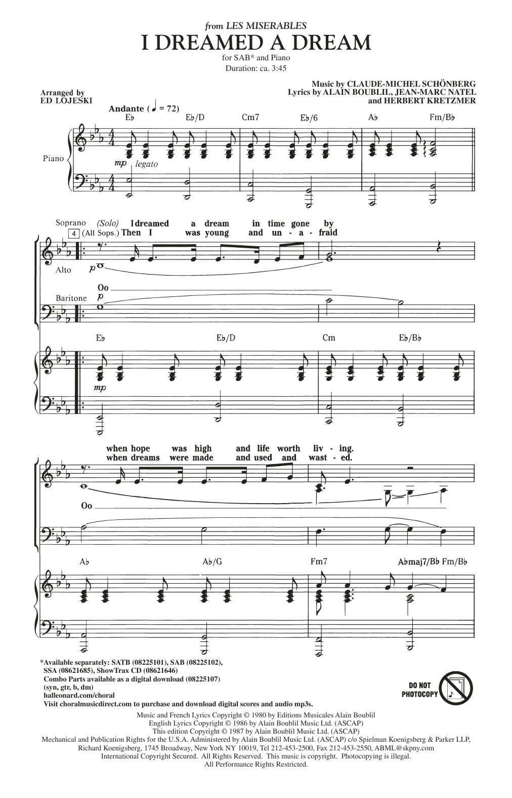 Produktgalerie: Seite 1 von 1 I Dreamed A Dream (from Les Miserables) (arr. Ed Lojeski), Boublil and Schonberg, Chor