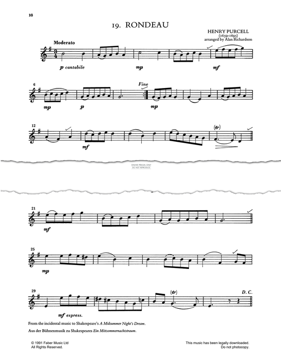 Produktgalerie: Seite 1 von 1 Rondeau (from 'First Book of Clarinet Solos'), Henry Purcell, Klarinette, Klavier