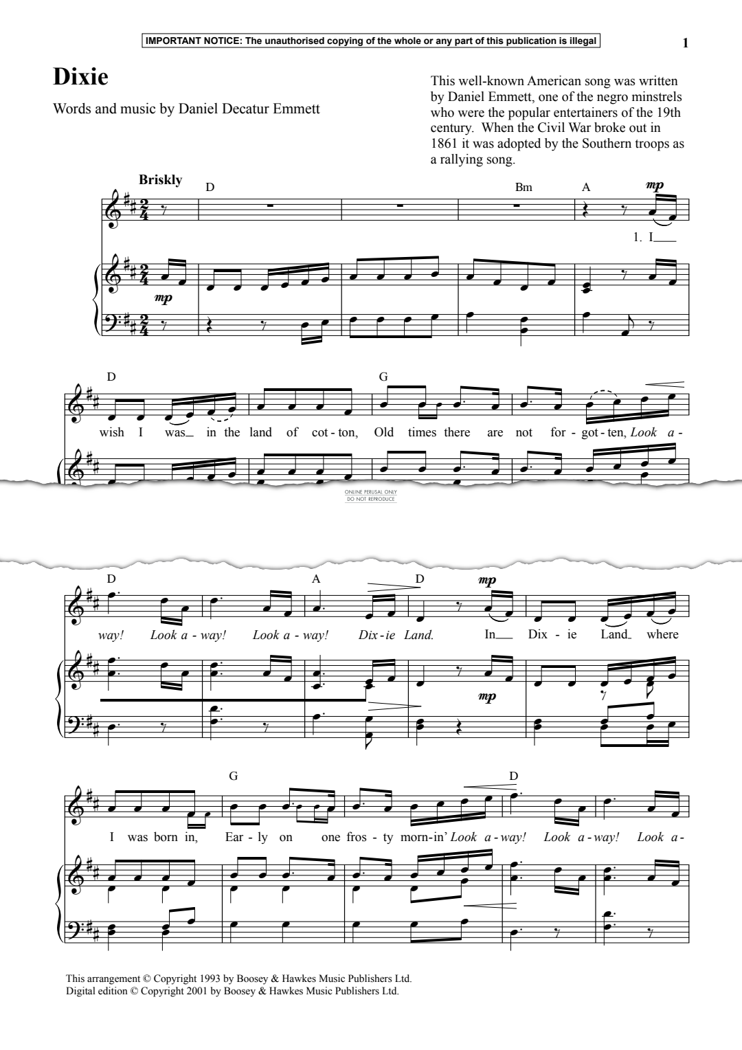 Produktgalerie: Seite 1 von 1 Dixie, Daniel Decatur Emmett, Gesang, Klavier