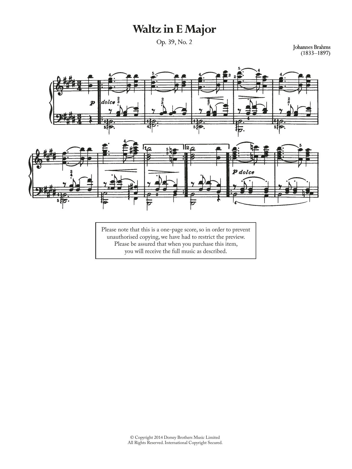 Produktgalerie: Seite 1 von 1 Waltz In E Major, Op.39 No.2, Johannes Brahms, Klavier