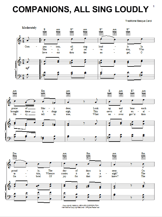 Product gallery: Page 1 of 1 Companions, All Sing Loudly, Traditional Basque Carol