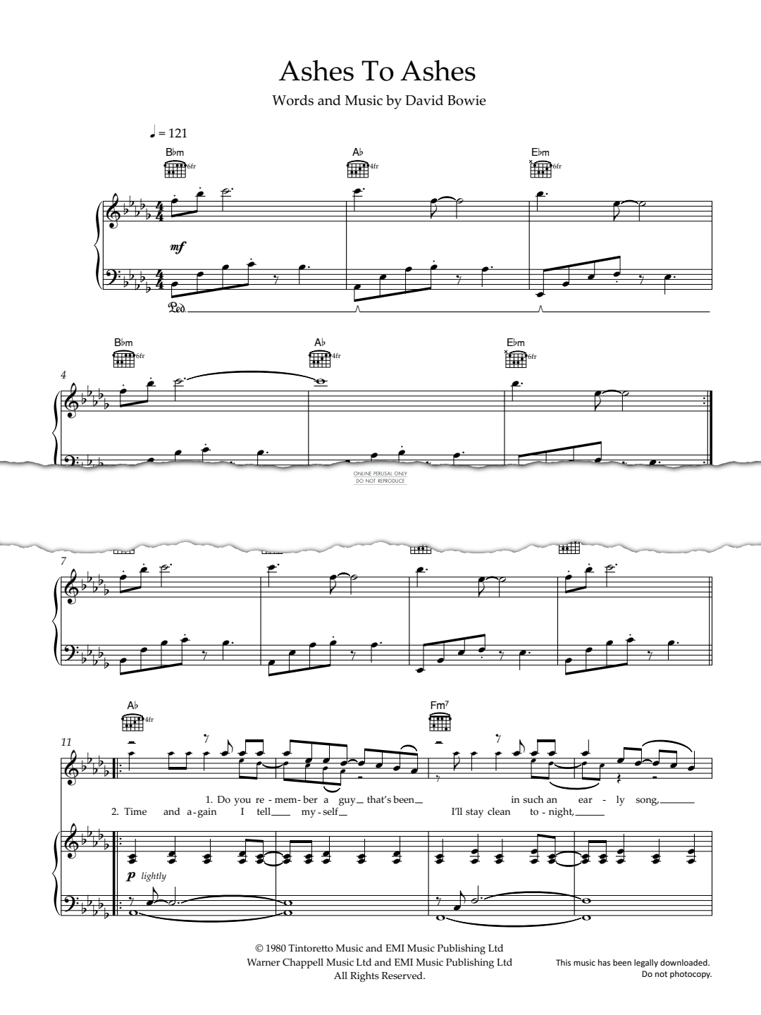 Produktgalerie: Seite 1 von 1 Ashes To Ashes, David Bowie, Gesang, Gitarre, Klavier