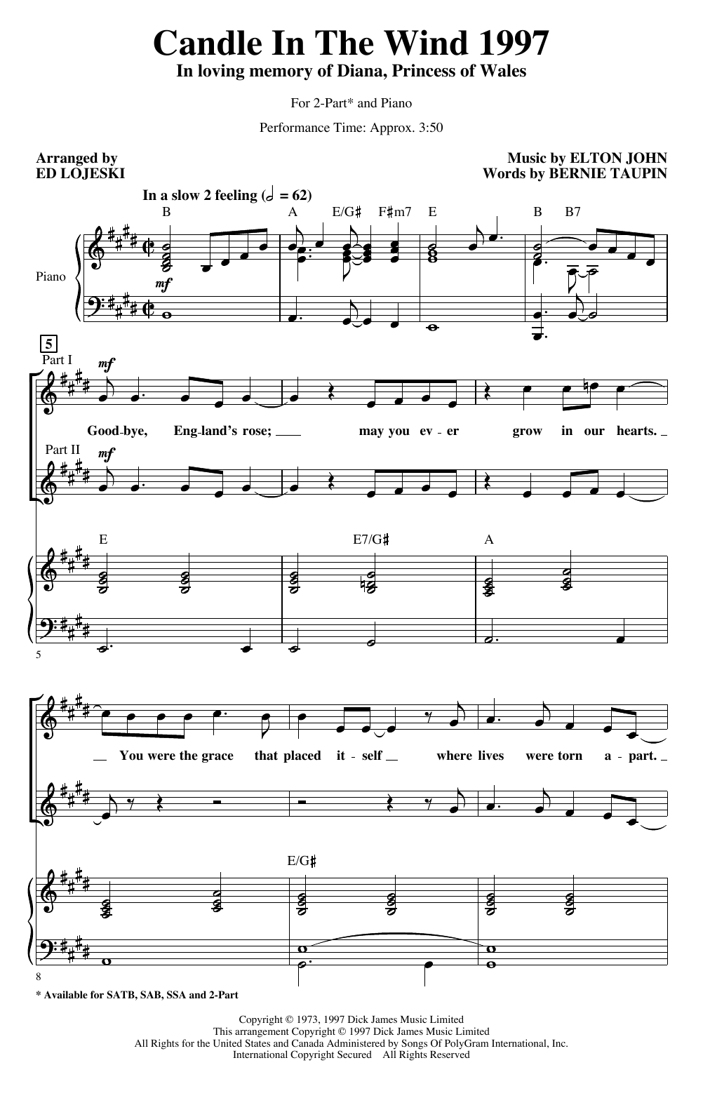 Product picture to: Candle In The Wind (arr. Ed Lojeski)