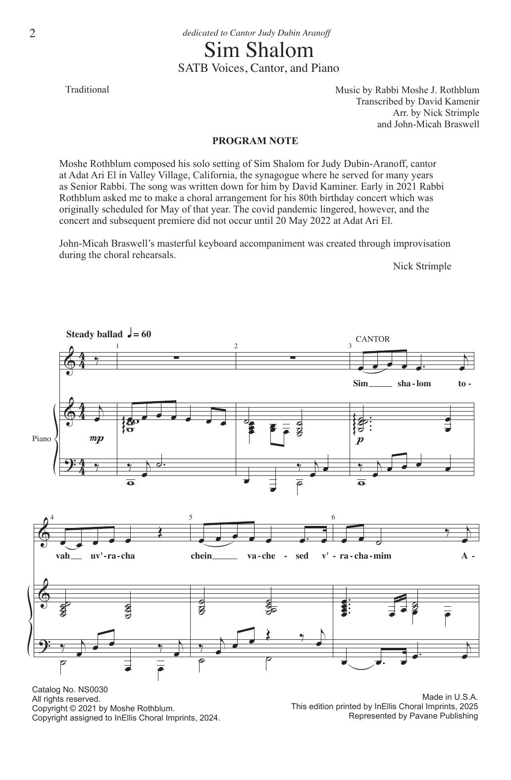Product picture to: Sim Shalom (arr. Nick Strimple and John-Micah Braswell)