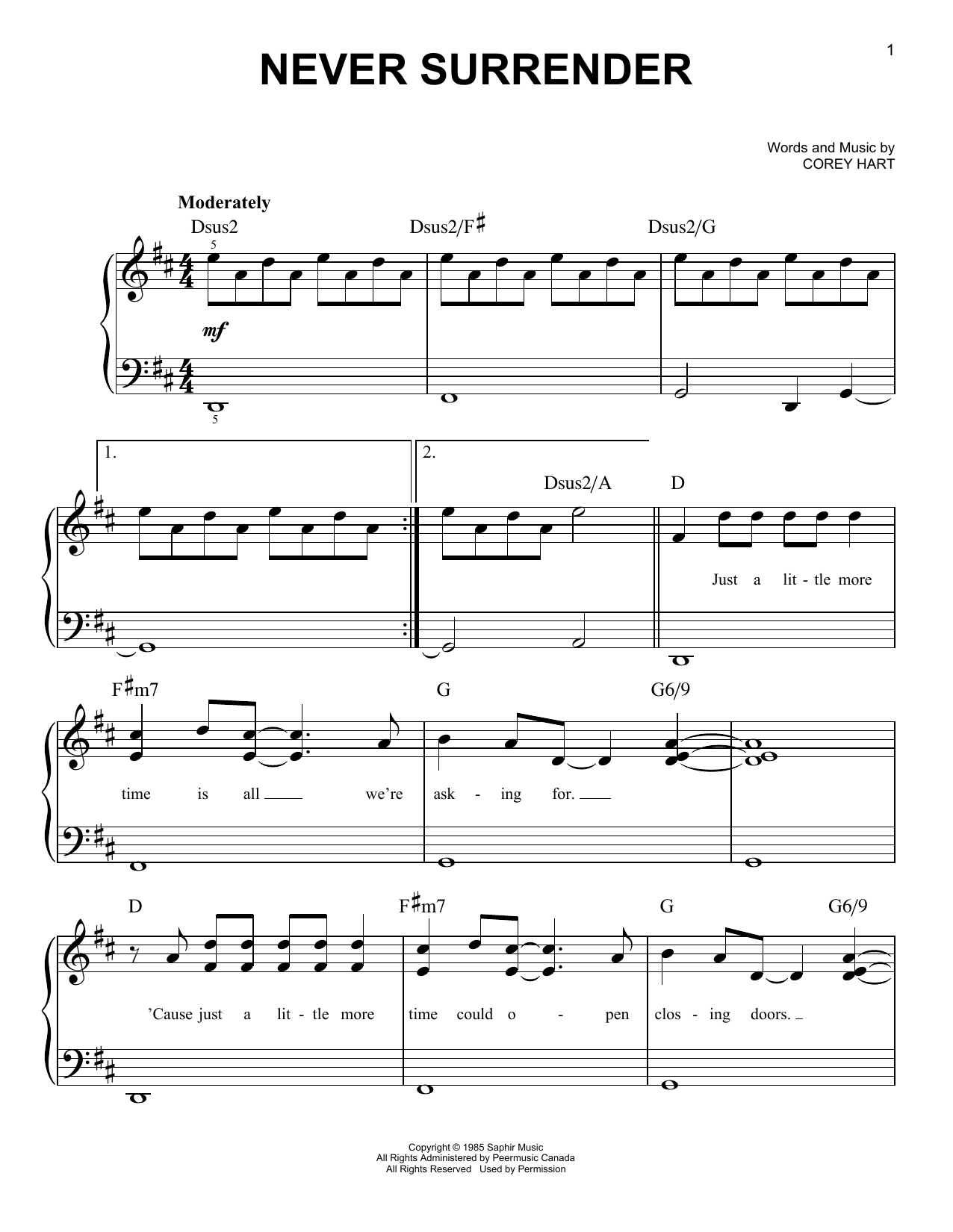 Produktgalerie: Seite 1 von 1 Never Surrender, Corey Hart, Klavier