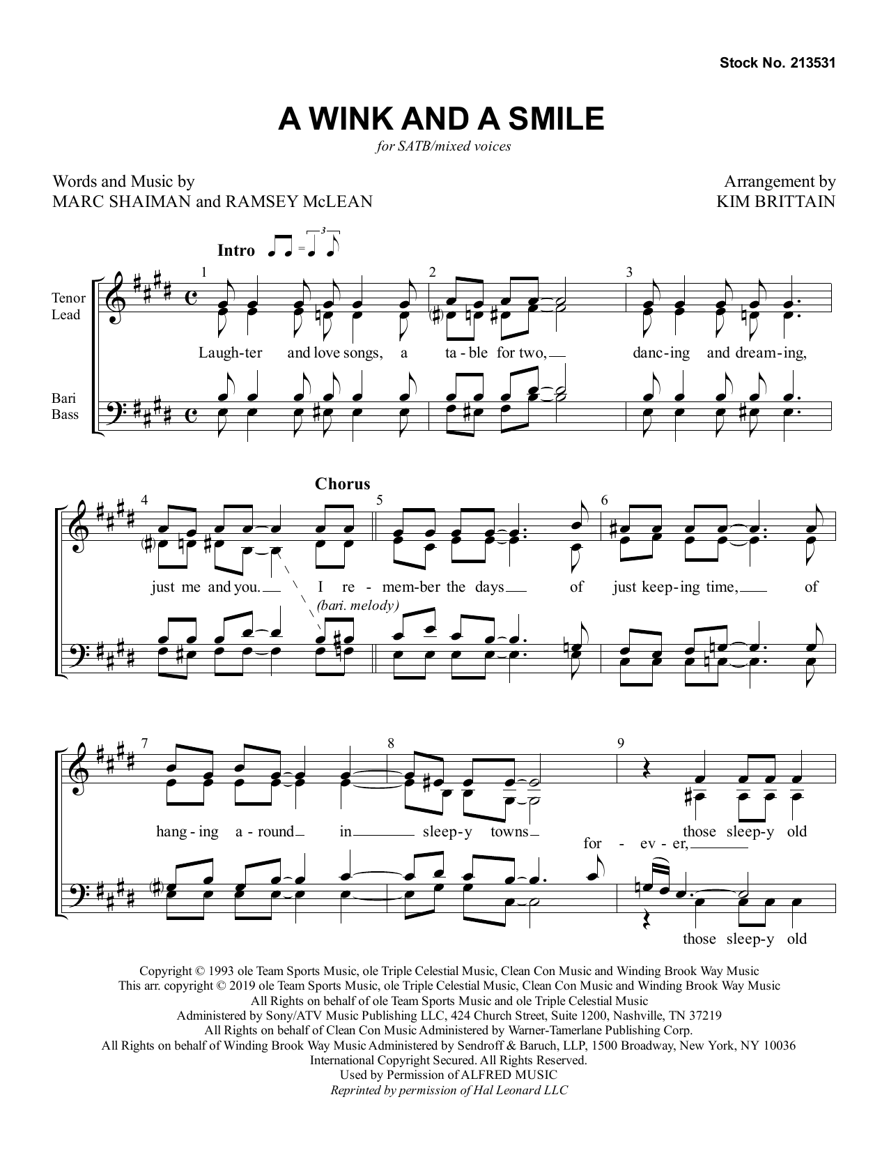 Product picture to: A Wink And A Smile (arr. Kim Brittain)