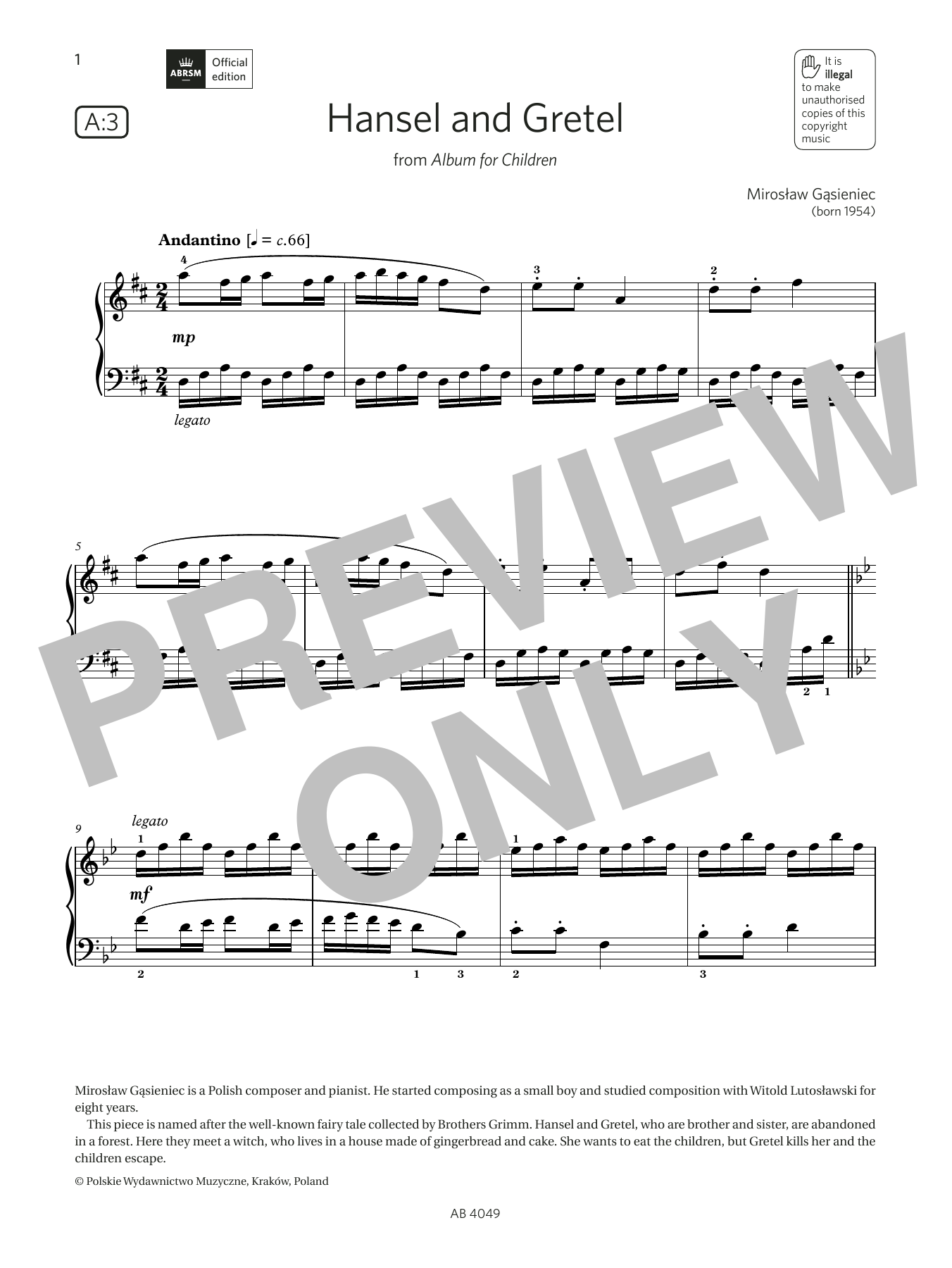 Produktbild zu: Hansel and Gretel (Grade 3, list A3, from the ABRSM Piano Syllabus 2023 & 2024)