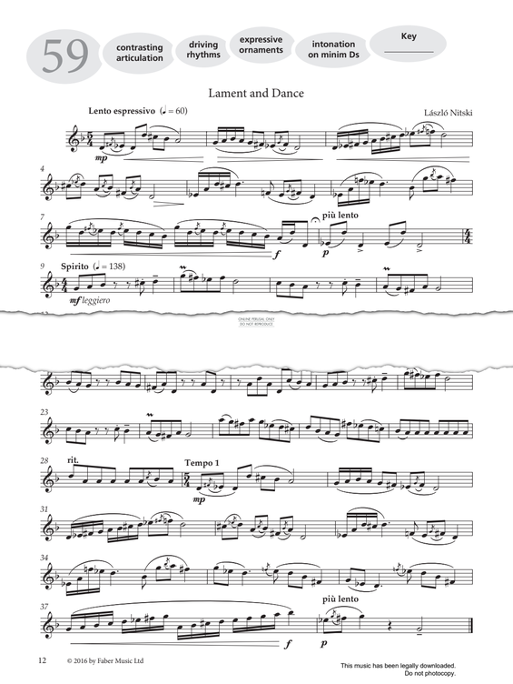 Product gallery: Page 1 of 1 Study No.59 'Lament And Dance' (from 'More Graded Studies For Saxophone Book Two'), László Nitski