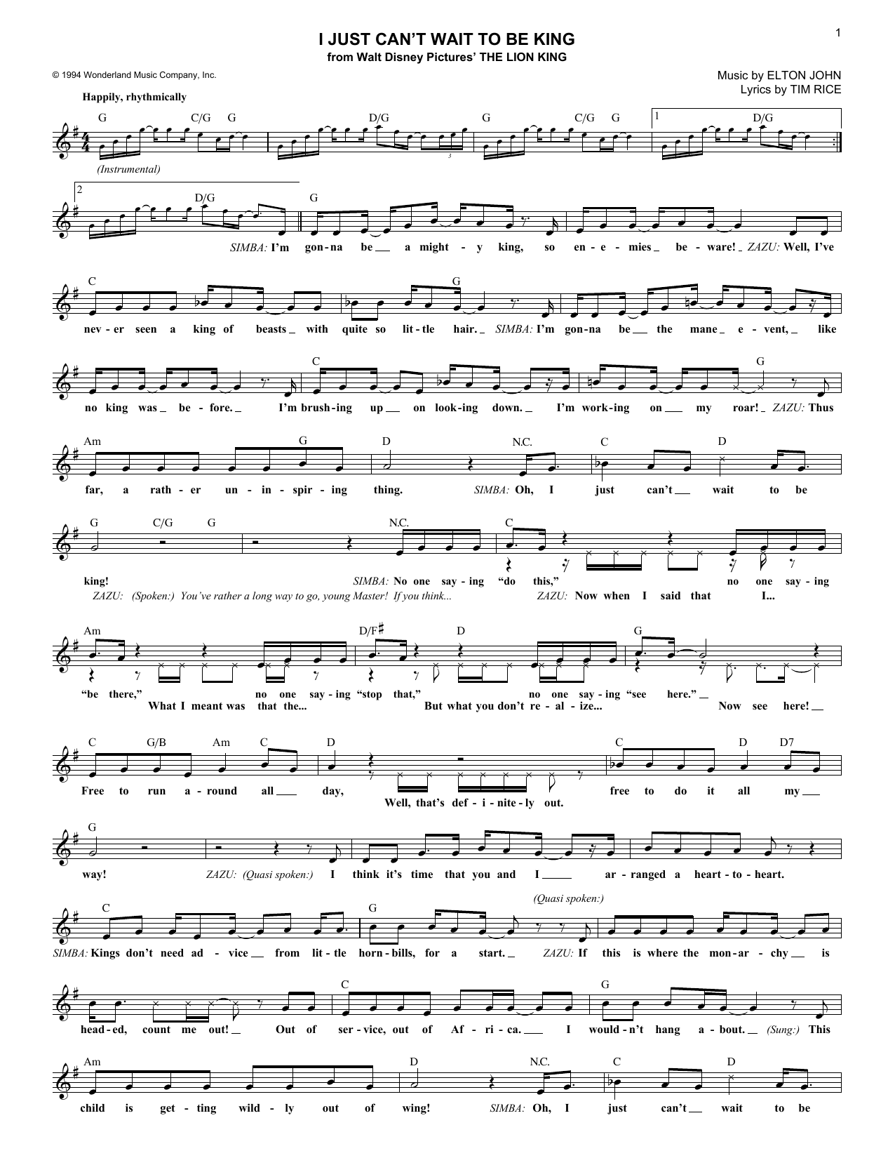 Produktbild zu: I Just Can't Wait To Be King (from The Lion King)