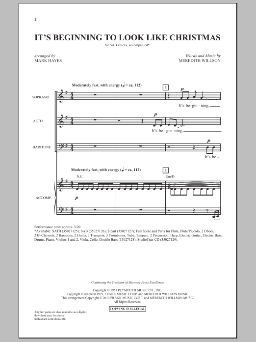 Product picture to: It's Beginning To Look Like Christmas (arr. Mark Hayes)