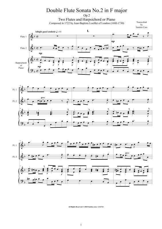 Produktbild zu: Double Flute Sonata No.2 in F major Op.2Jean-Baptiste Loeillet
