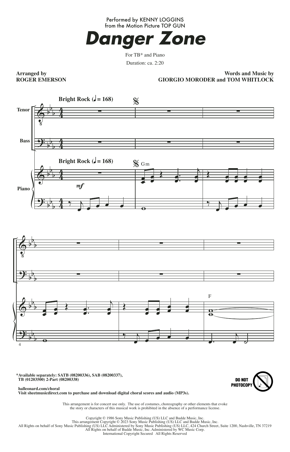 Product picture to: Danger Zone (from Top Gun) (arr. Roger Emerson)