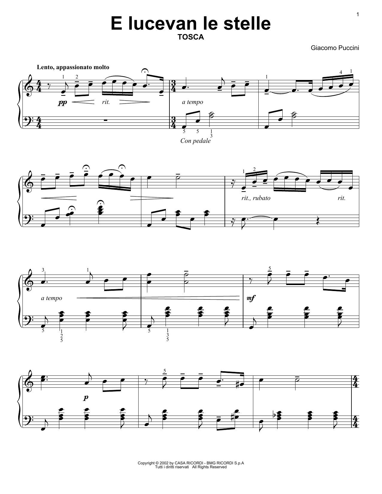 Produktgalerie: Seite 1 von 1 E Lucevan Le Stelle, Giacomo Puccini, Klavier